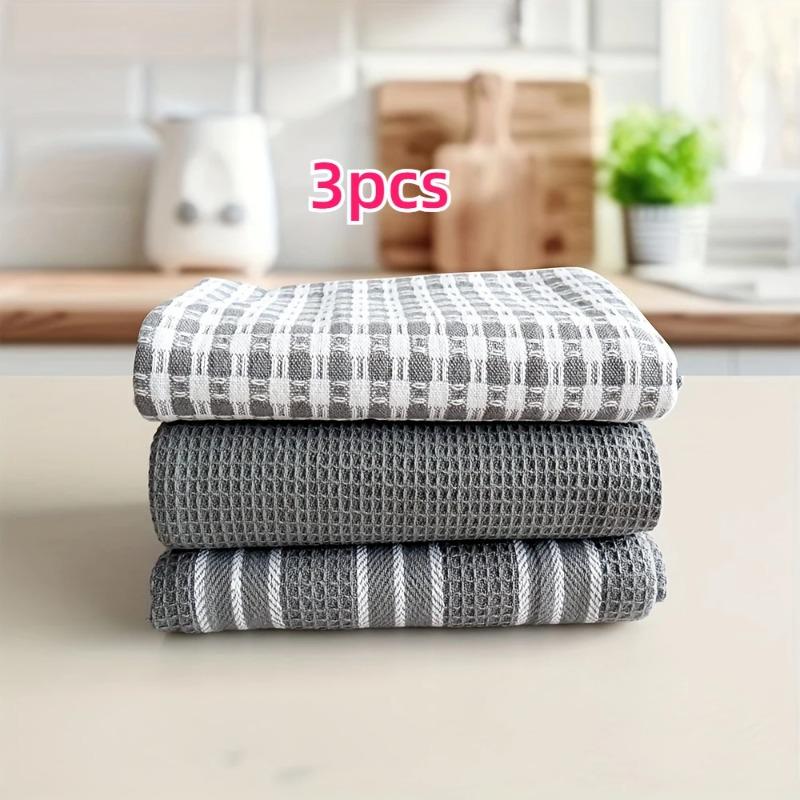 3pcs/set Cotton Kitchen Tea Towel & Napkin Set, Soft Absorbent Household Cleaning Cloth for Daily Use