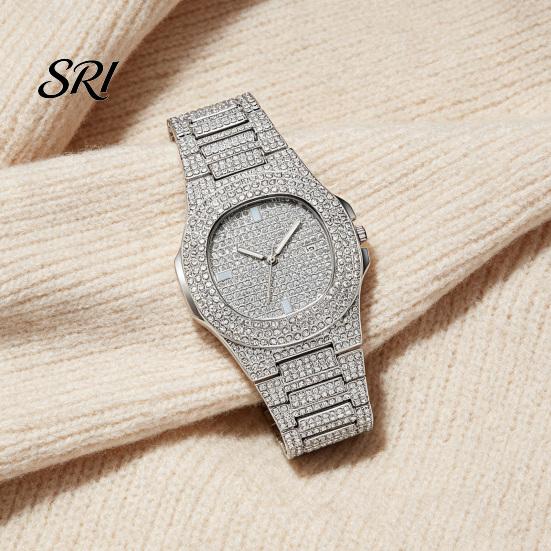 Street Style Watch Quartz with Full Diamond Bezel And Dial High Stylish Timepiece Accuracy Sparkling Trendy Hip-Hop for Daily Party Men