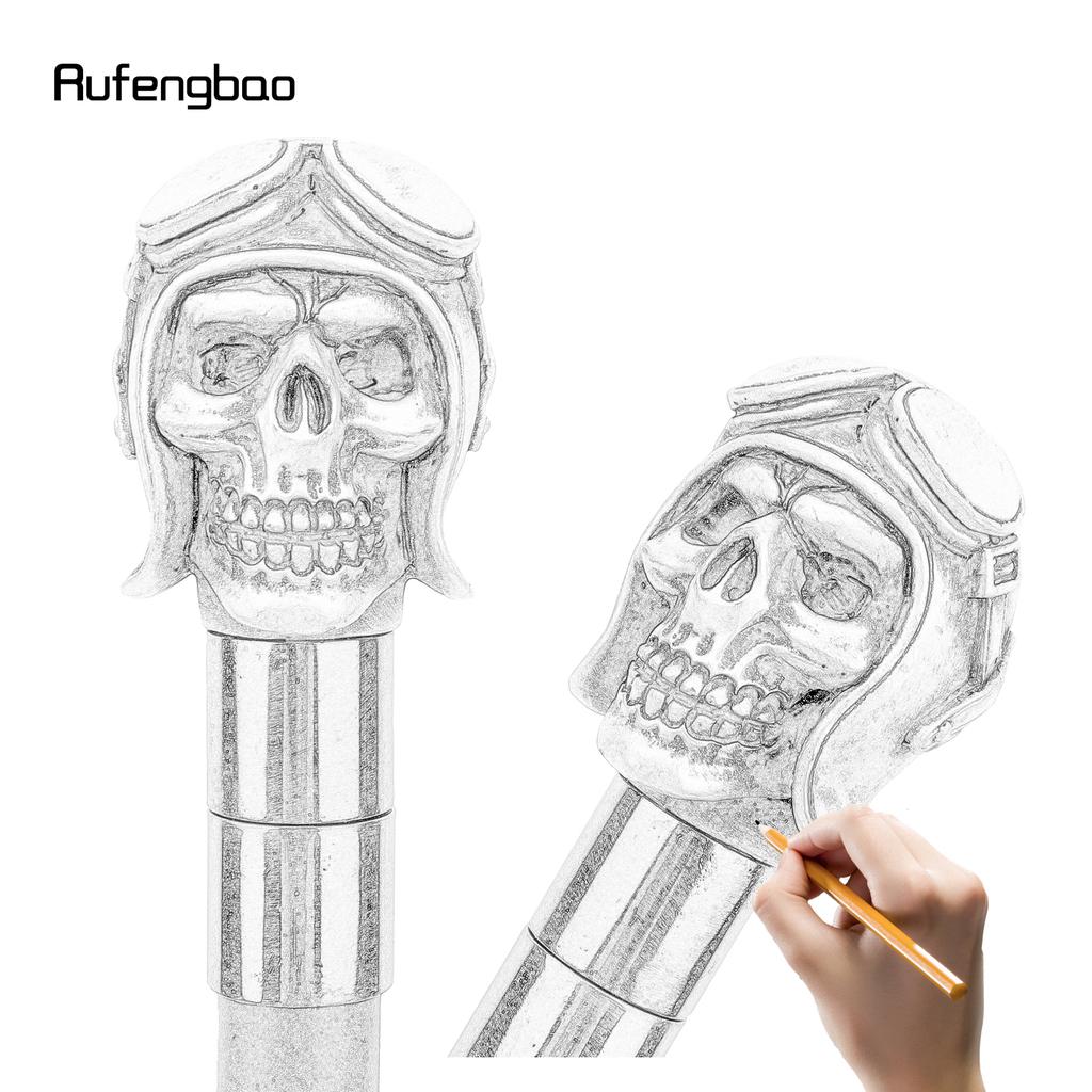 Silver Resin Skull Head Walking Cane Fashion Decorative Steel Walking Stick Gentleman Elegant Cosplay Cane Knob Crosier 92cm