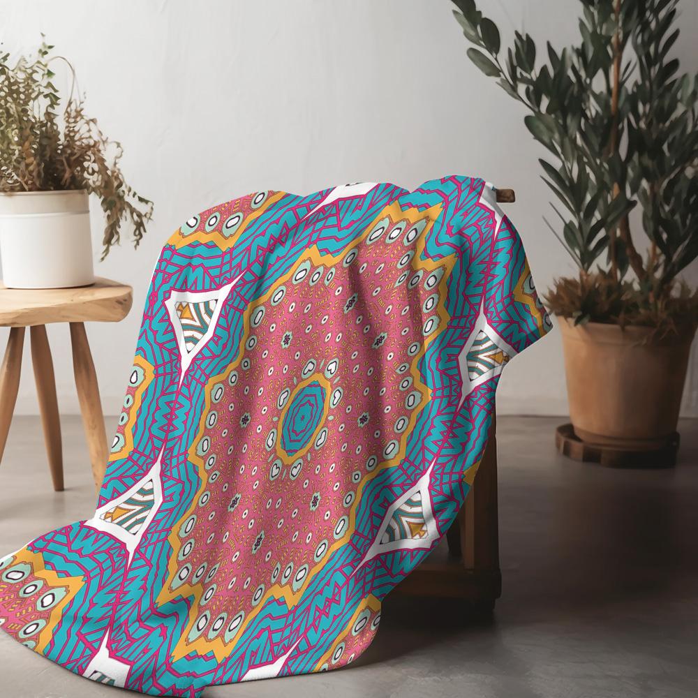 Psychedelic Geometric Tribal Pattern Blanket Abstract Colorful Throw Blanket Boho Bedspread Festival Blanket Home Decor