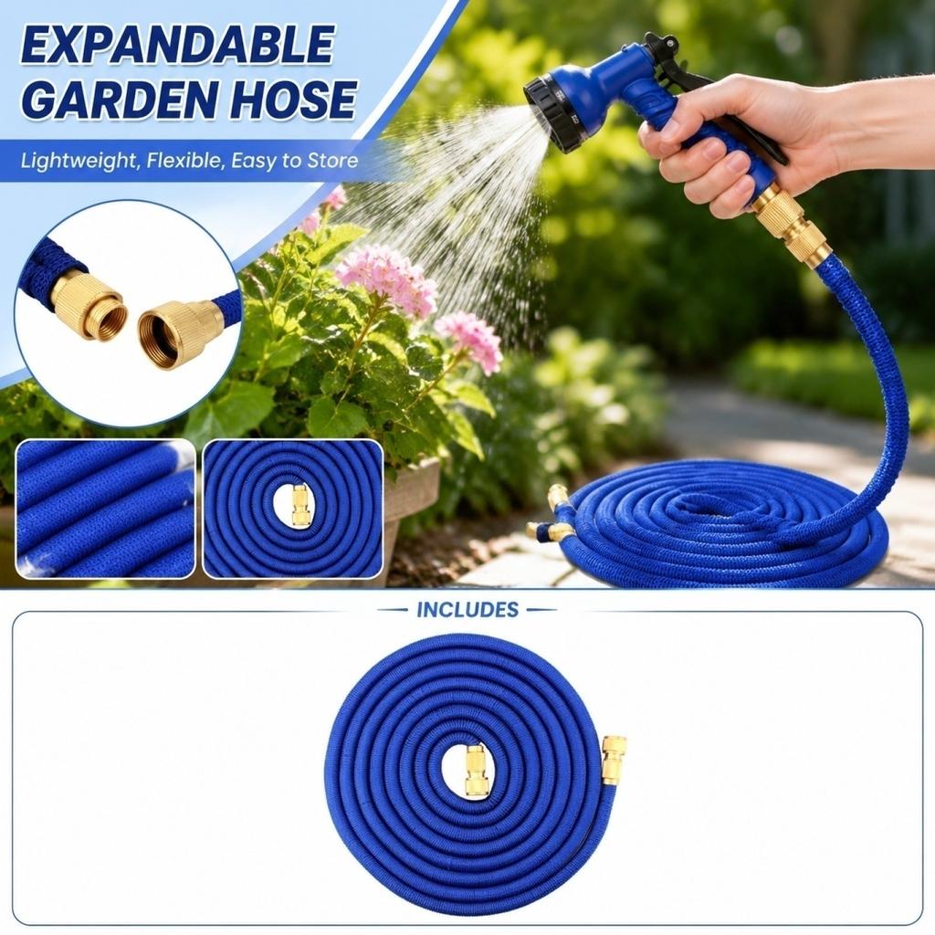 Expandable Garden Hose 2.5m To 7.5m with Spray Nozzle for Outdoor Watering and Cleaning