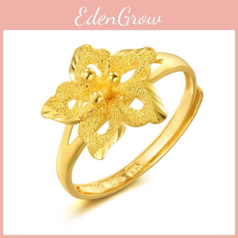 Purple Trendy Blossom Flower Ring For Women Elegant Gold Plated Brass Adjustable Design