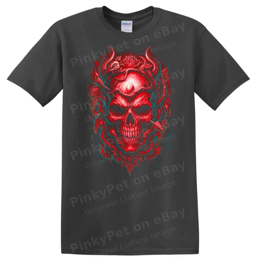 T-shirt Teschio Corna di Cristallo Rosse Design Floreale Maglietta Grafica Cool