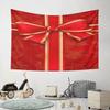 "Red Gift Wrap with Gold Ribbon Bow" Pattern Wall Hanging Tapestry Decorative Tapestry Home Decor for Bedroom and Living Room