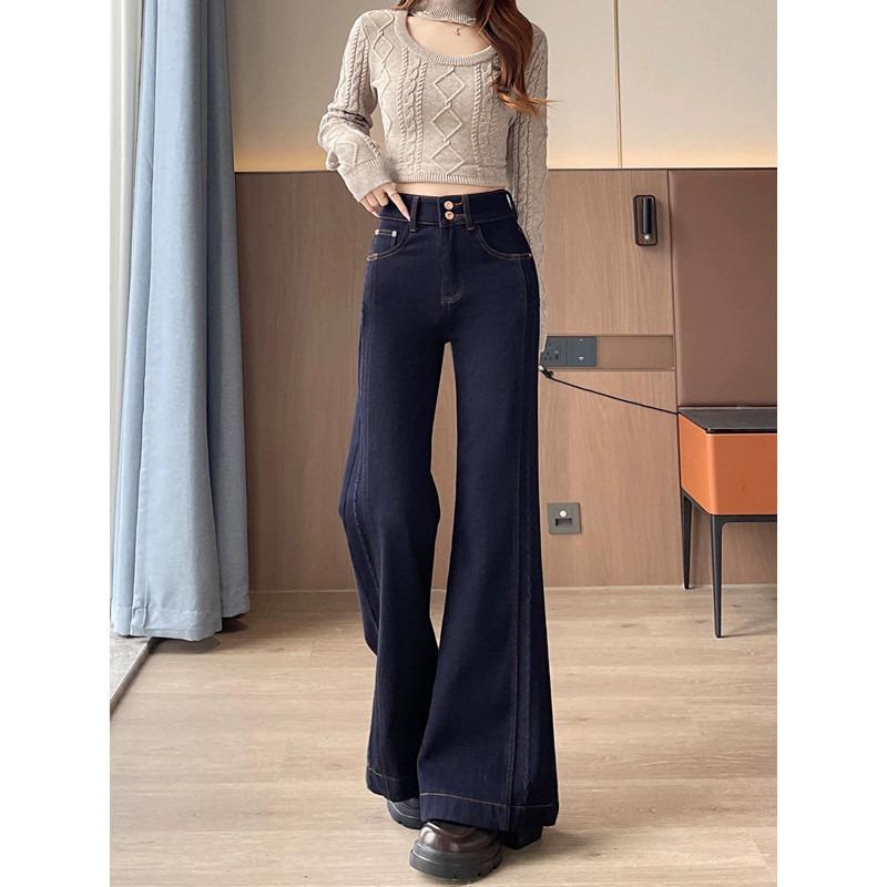 Non-stick leg flared jeans women's velvet autumn and winter, new loose-fitting slim-fitting and slightly mop pants