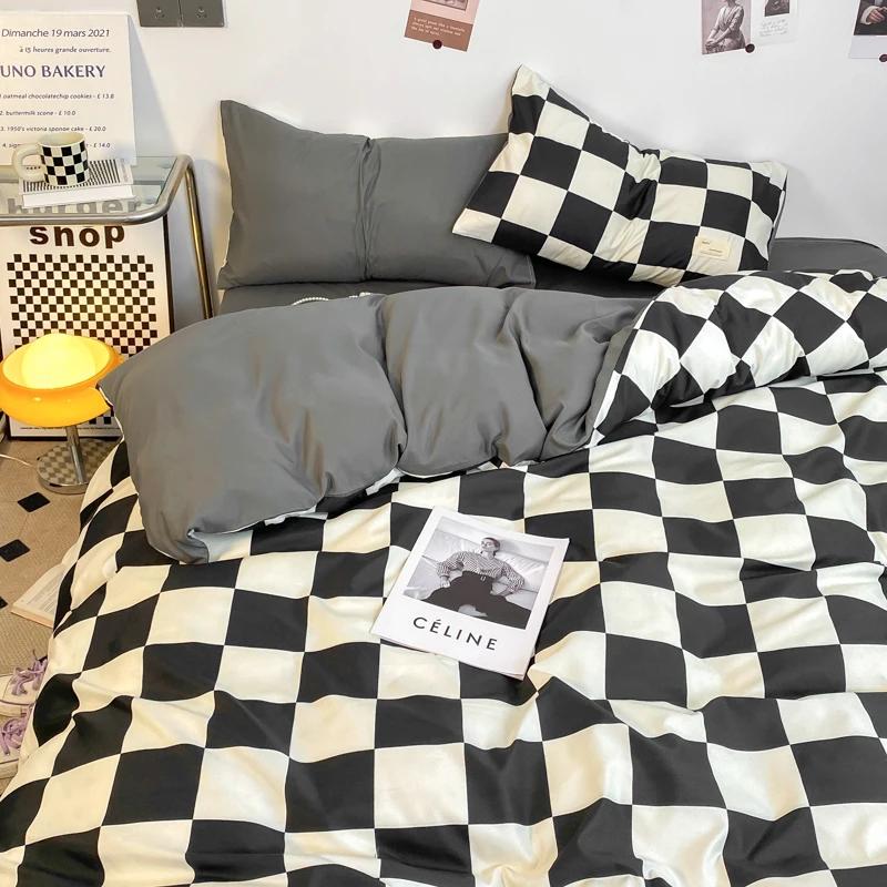 Black and White Plaid Duvet Cover Set Full, Geometric Grid Bedding Set Soft Lattice Checkerd Comforter Cover with 2 Pillowcases
