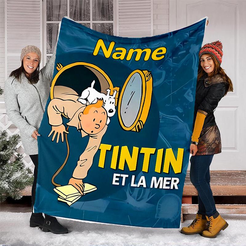 Personalized Custom Name Blanket - The Adventures of Tintin Print Design,Blanket for Sofa,Bed,Travel,Camping - Soft and Warm, Great Gift