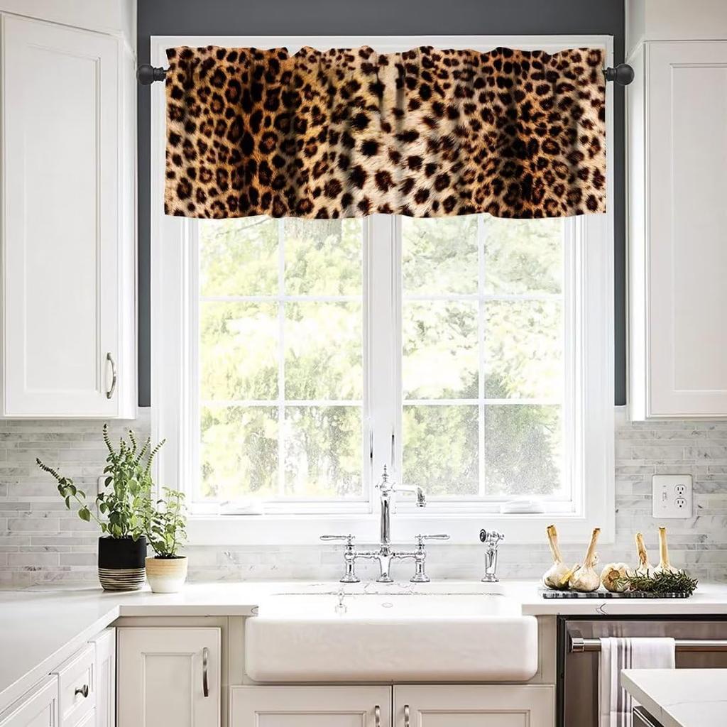 Leopard Valances Curtain for Window,Wildlife Animal Skin Print Kitchen Curtains Valances Short Window Treatment for Living Room,Bedroom,Bathroom,1