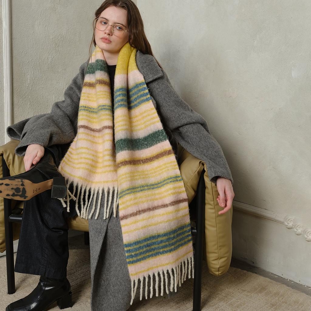 Designer 20 wool-blend Saturn striped scarf winter women's thickened imitation cashmere plaid scarf