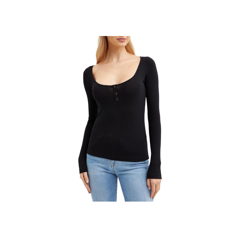 PINKO Solid Color Low Round Neck Long Sleeve T-Shirt Women tops Black 103569A1X4-Z99