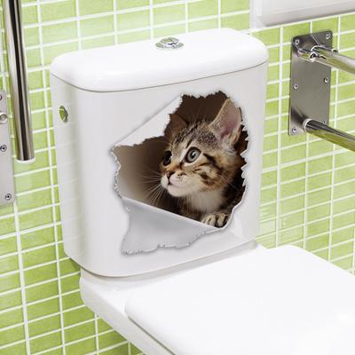 Katzen-Toilettenaufkleber mit kaputtem Loch, wasserdicht, entfernbar, selbstklebend, PVC, Wandkunst für Wohnzimmer und Badezimmer, 3D-Effekt, Simulation eines Kätzchen-Toilettensitzes