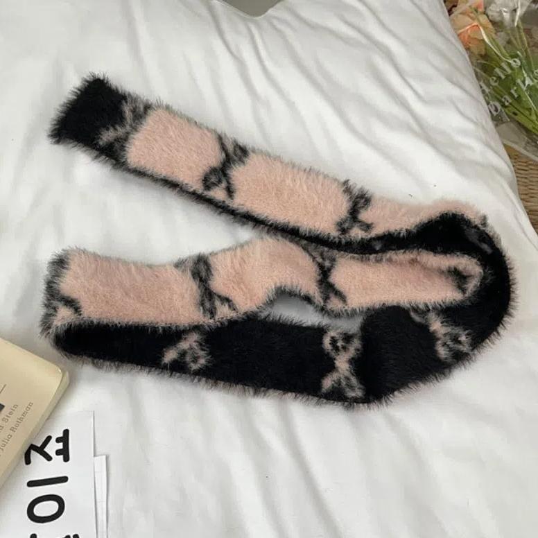 

Long Y2k Double-sided Scarf Warmer Color Blocked Neck Cover Gifts Bow Knitted Neckerchief Autumn Style3