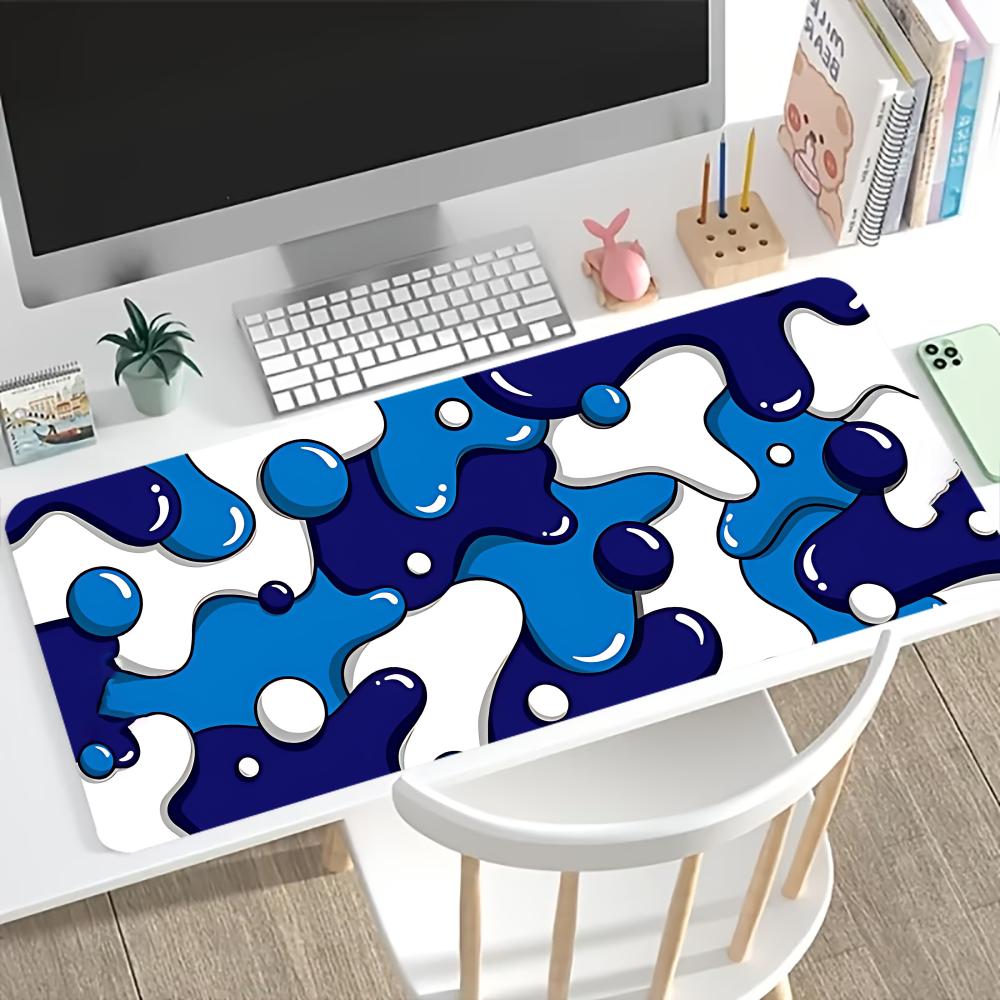 Large Gaming Mousepad Abstract Blue Fluid Art Hd Print NonSlip Rubber Lock Edge Desk Mat For Pc Laptop Office Desktop Decor