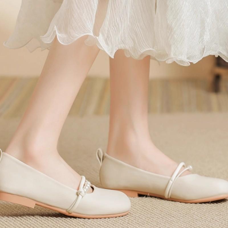 New Mary Jane women's shoes 2025 summer fairy with skirt shallow mouth flat bottom versatile low heel soft sole Doudou single shoes