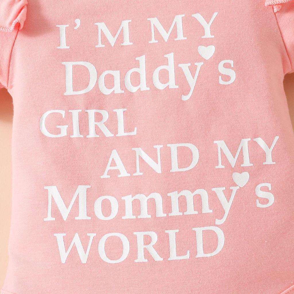 Summer Baby Girl Floral Outfit: Lettered Flutter Sleeve Bodysuit & Bowknot Flower Shorts Set