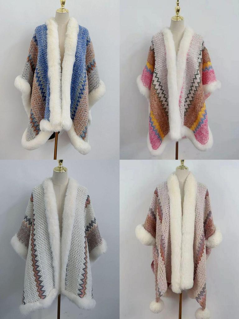 Rabbit Fur Shawl Women's Outerwear: New Autumn/Winter Fashion Cloak with Thickened Collar
