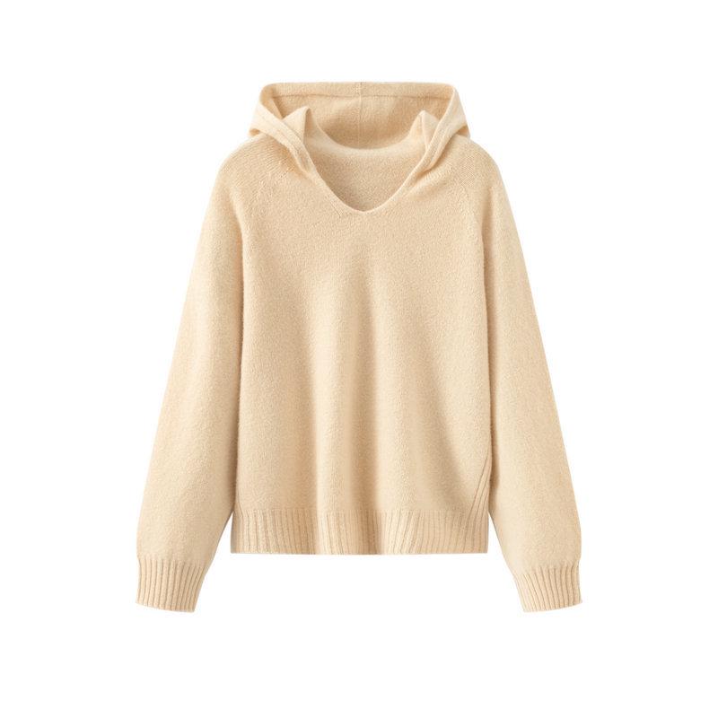 

Women s 100% Pure Wool Knitted Hoodie - Solid Color, Loose Fit, Seamless Design, Casual Pullover. M (40-55 kg)