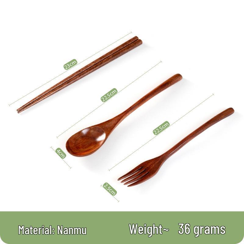Japanese Portable Lunch Set: Cloth Bag with Wooden Spoon, Fork, and Chopsticks