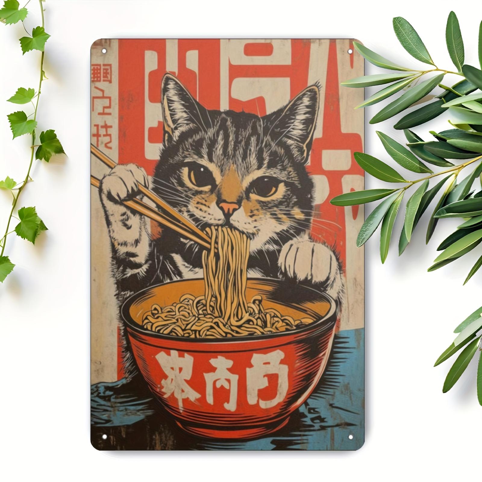 

of Vintage Tin Sign Featuring a Quirky Black Cat Enjoying Ramen Perfect As a Retro And Humorous Animal Food Art Print This Uni aluminum 20x30cm