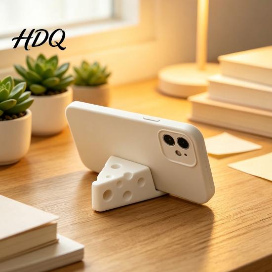 Cute Cheese Phone Stand 3D Printed Holder Mini Mount with Fun Gift for Friends Keychain Ring Lightweight Portable Desktop Tablet Stable Cradle