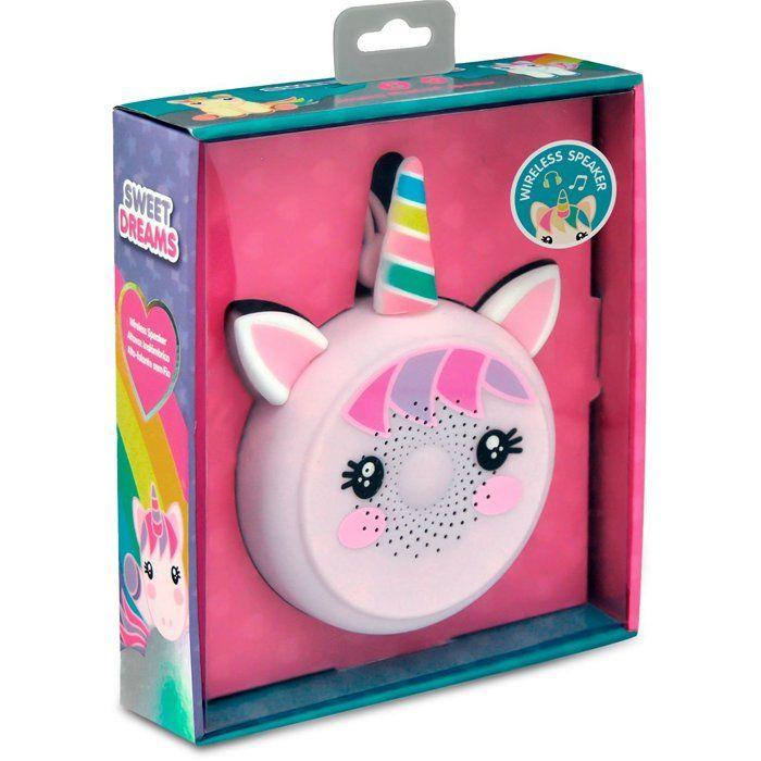 Haut parleur licorne Sweet Dreams bluetooth, chargeur inclus, 85db, réglage du volume, ventouse de suspension, microphone inclus