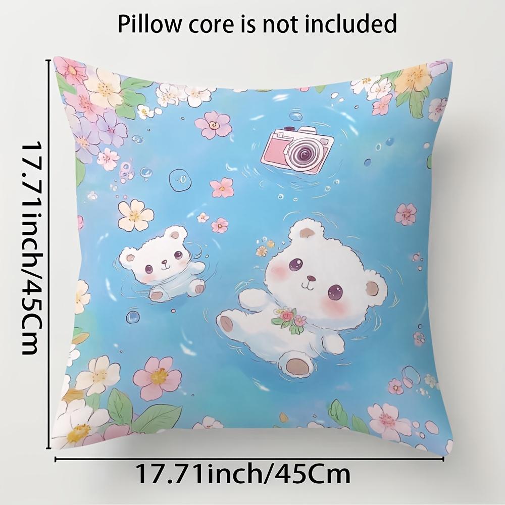 Cute Teddy Bear With Floral Pattern Single-Sided Digital Printing Pillow Cover Short Plush Suitable Living Rooms Bedrooms Sofas