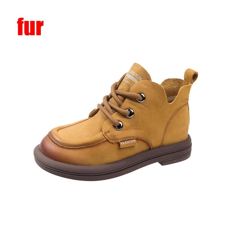 Women's Ankle Boots Lace Up Autumn Handmade Retro Round Toe Short Boots Casual Soft Sole Anti Slip Comfort Boots