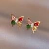 Vintage Colorful Rhinestone Butterfly Stud Earrings Cute Ear Stud Piercing Earrings For Women Girl Party Accessories