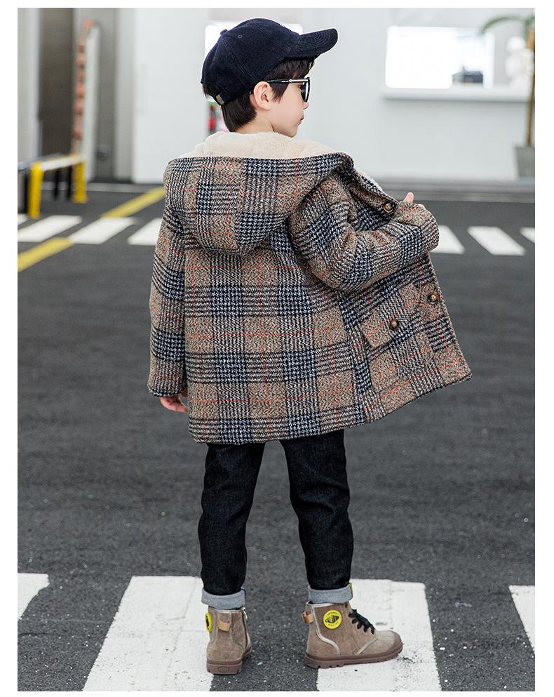 Boys' Fleece-lined Cotton Jacket & Plaid Woolen Coat - 2025 New Style
