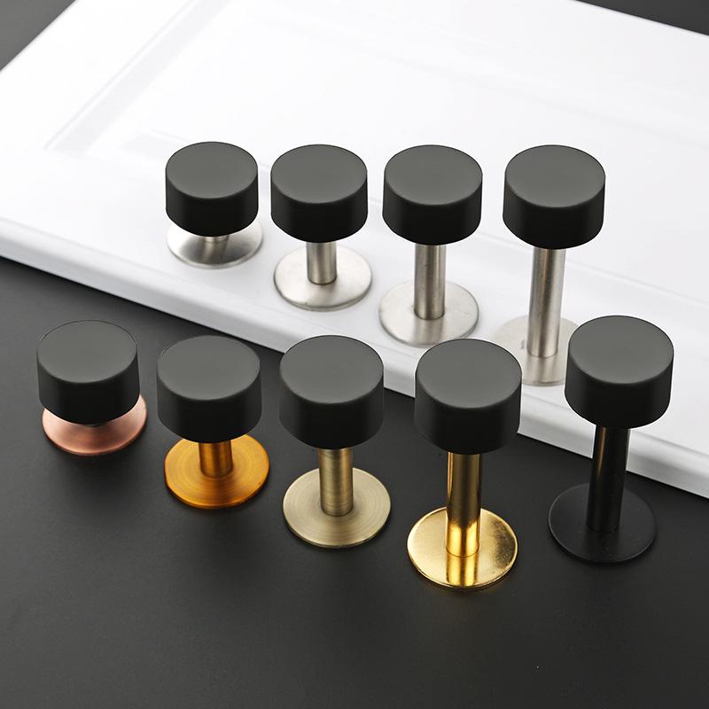 Non-Punch Thickened Stainless Steel Glass Door Stop with Rubber Top - Anti-Collision Limiter for Bathroom or Hotel Entrances