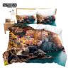 Romantic European Town Bedding Set Cityscape Duvet Cover Set Night Scenery Tower Comforter Cover Ship Bed Cover Twin King Size