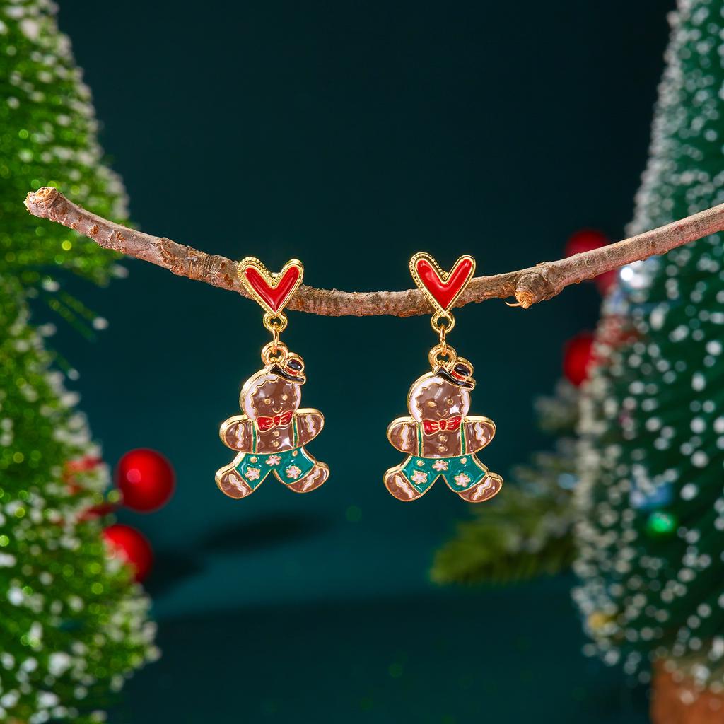 Design Sense Herz Weihnachtsmann Hängeohrringe für Damen Exquisite Emaille Lebkuchen Weihnachtsbaum Ohrringe Feiertagsschmuck Geschenk