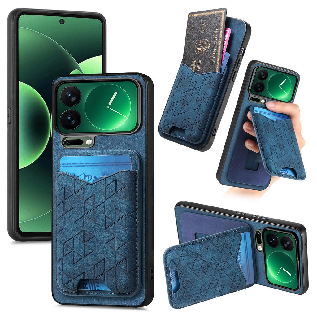 Reljefinis Retro prabangus magnetinis RFID kortelių dėklas odinis telefono dėklas skirtas Xiaomi 17 Pro Max 17Pro 15T su stoveliu atsparus smūgiams dėklas
