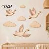 DIY Wall Stickers for Baby Room 7Pcs/Set Wooden Flying Goose and Cloud Art Decor Nursery, Self-Adhesive Bohemian Rustic Wood Bedroom Decoration