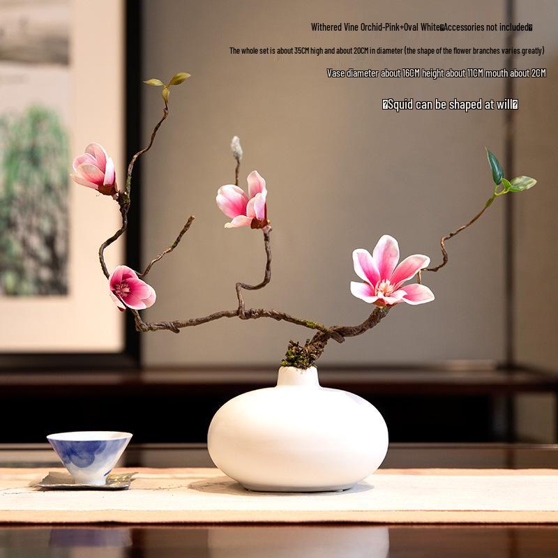 High-End Artificial Silk Magnolia Flower Arrangement - Classical, Elegant Dried Flower Set for Home Decor