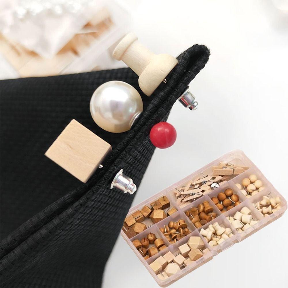 114Pcs Various Style Drawing Thumb Tacks Decorative Cork Board Thumbtack Wood Push Pins  Office