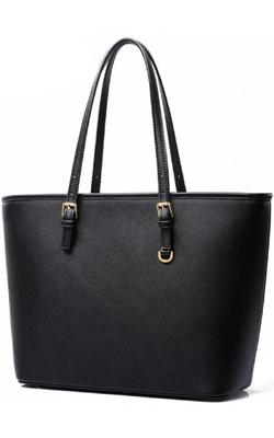 Miwoluna Business Tote Bag for Women, A4 Size, PU Leather, Black, Gold Hardware