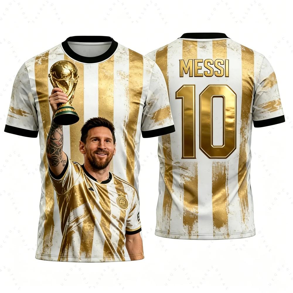 Messi-Stil Sommer 3D-Druck Kinderkleidung Fußball Sportshirt - einfach, lässig, bequem und atmungsaktiv