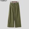 INCERUN Men Zip-up Elastic High Waist Trousers Casual Long Wide Legs Pants
