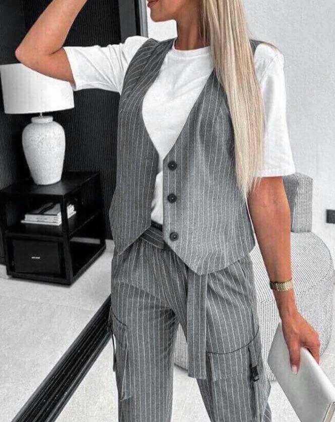 

Cross2026 Women s Casual Sleeveless Vest & Long Pants Printed Set Large сірий колір