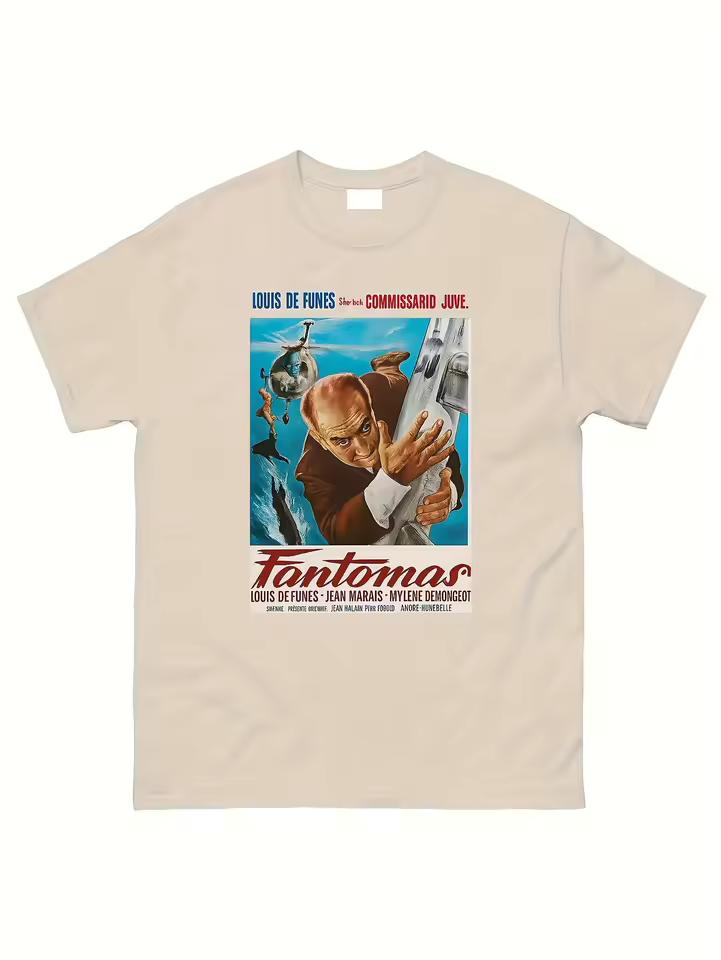 Men's Retro 1960s French New Wave Film T shirt - Louis de Finius "Phantom Rider" Film Graphic T shirt