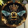 Vintage Round Aluminum Metal Sign Queen Bee Floral Wall Art Home Decor