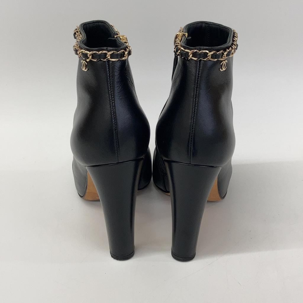 Chanel G35390 Μποτάκια με τακούνι-αλυσίδα παπούτσια 38C μαύροΜεταχειρισμένα