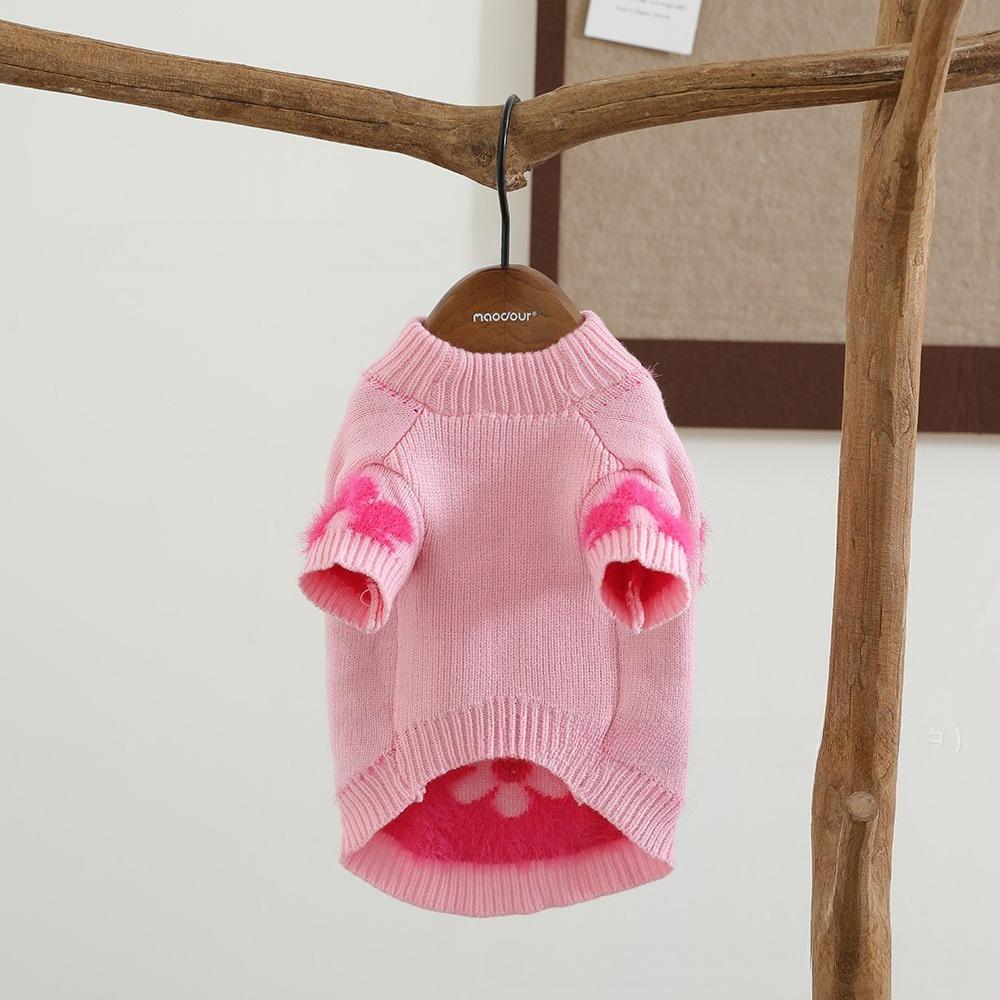 Pet Autumn and Winter Flower Sweater Soft Round Neck Base Sweaters Knitted Sweater Pet Coat Dog Clothes for Small Dogs
