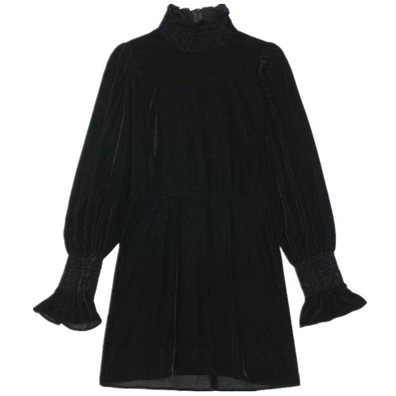 

Ur Autumn and Winter European and American-Style Velvet Mini Dress Black L