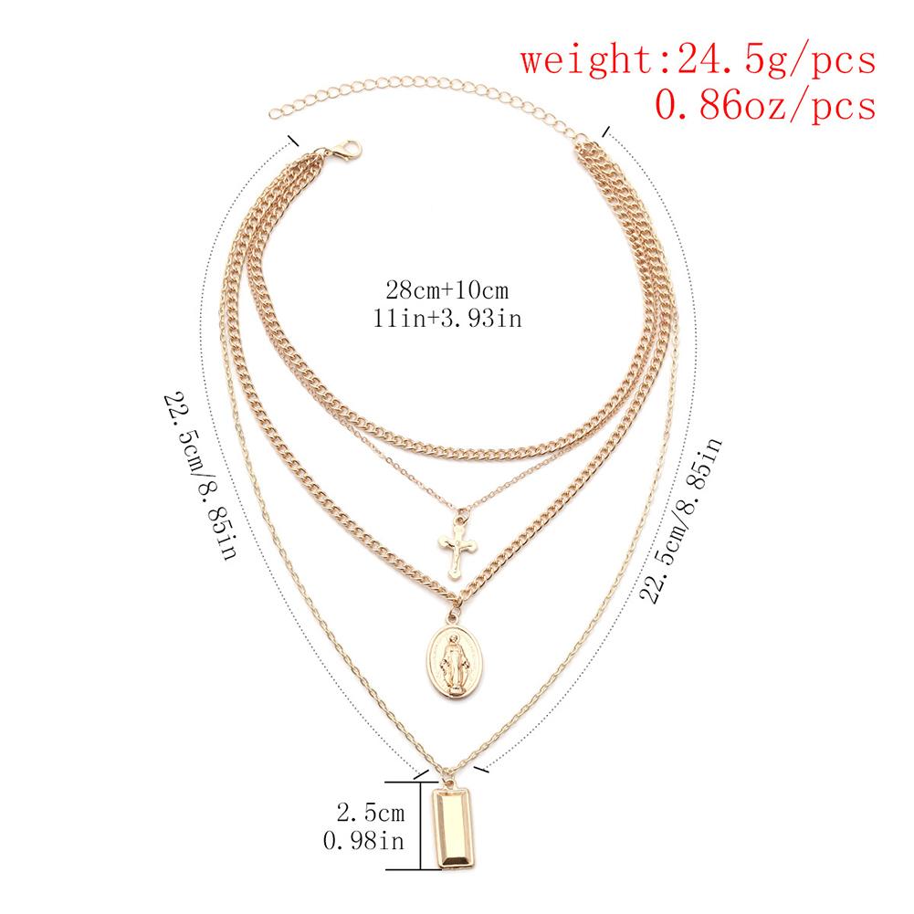 Vintage Exaggerated Personality Alloy Virgin Mary Cross Multilayered Pendent Necklace Birthday Gifts for Women, Girls, Mother