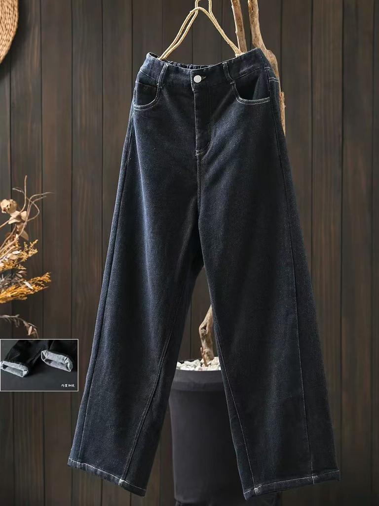 Johnature Cowboy Loose Casual Elasticated Waist Retro Harem Pants Washing Vintage Fashion Chinese Style Casual Personality Pants