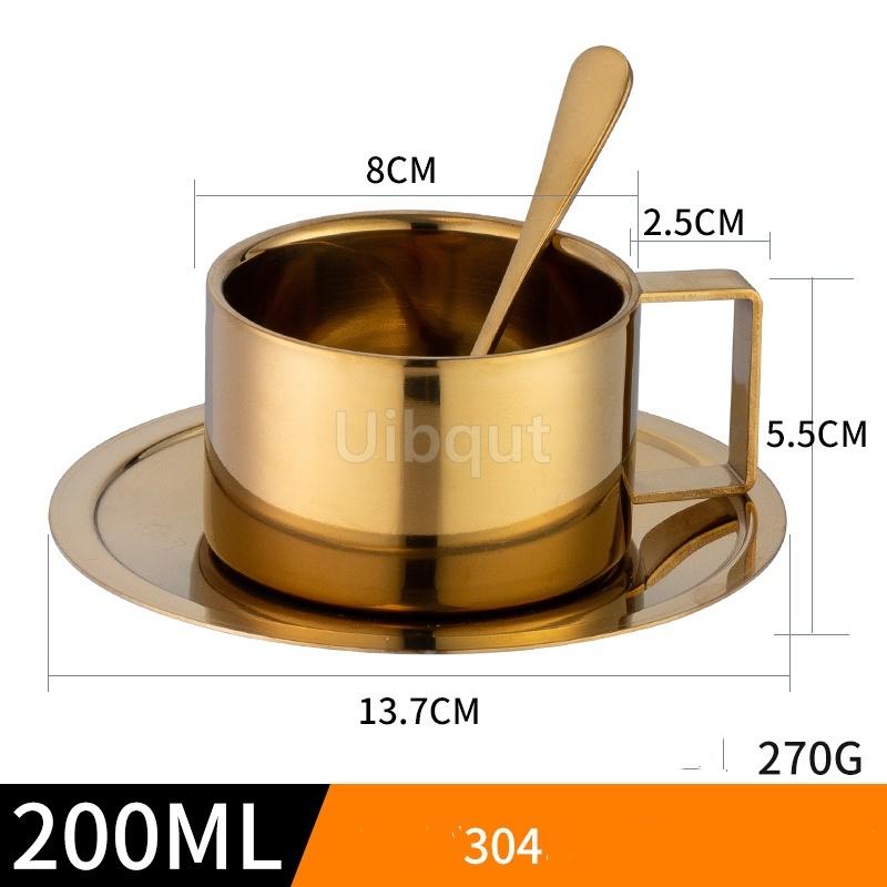 Edelstahl 180ml/200ml Kleine Tasse mit Henkel Doppellagig Hitzebeständig Wasser Kaffee Tee Tasse Set Mit Teller und Löffel Tasse