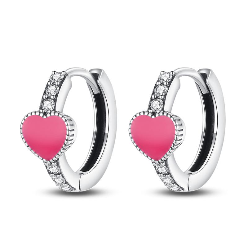 New 925 Silver Pink Heart Shape Women Earrings Brilliant Wedding Engagement Star Earrings Jewelry Gift