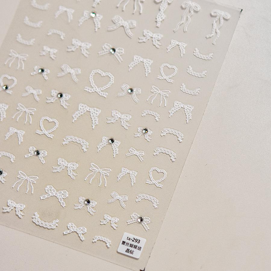 5D Versatile Black and White Bow Ribbon Bowknot Nail Sticker Crystal Diamond Nail Stickers Adhesive Decals Nail Art Decorations